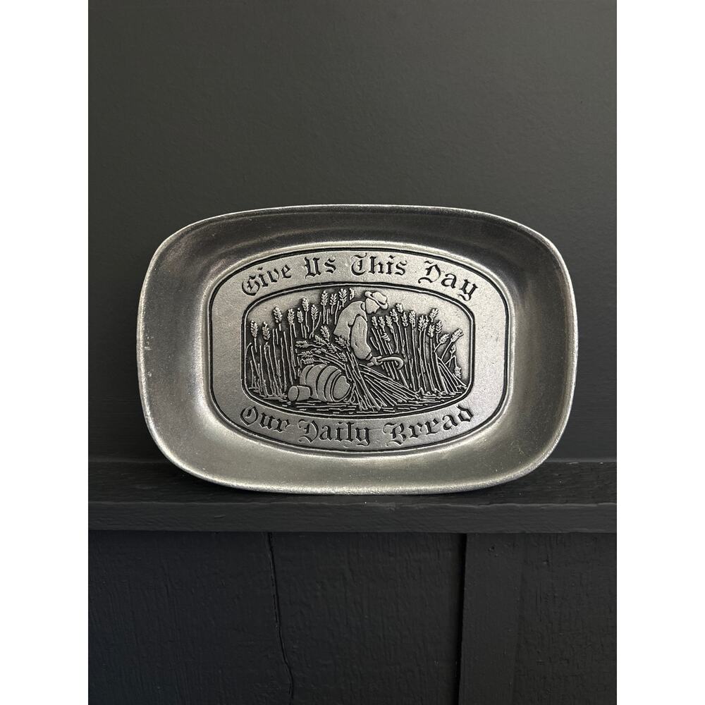 Vintage Wilton Armetale Pewter Give Us This Day Our Daily Bread Serving Tray